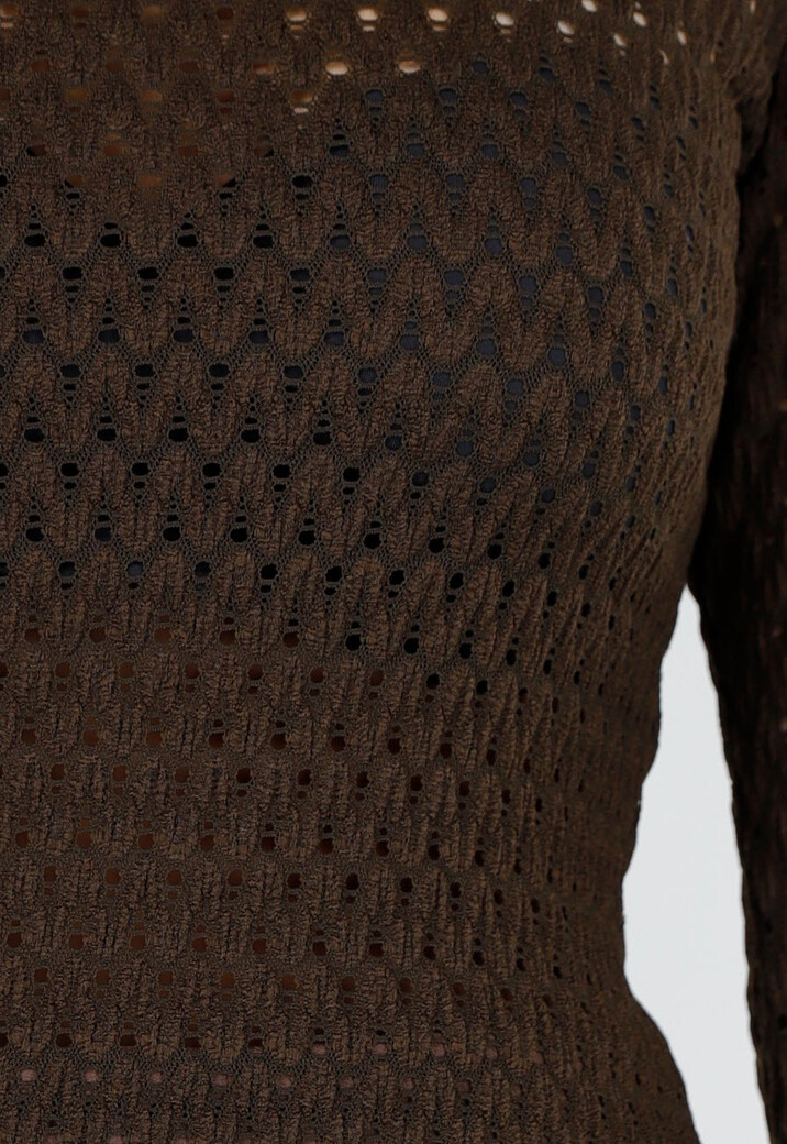 Opengewerkte Top Bruin met Stretch en Wijde Mouwen