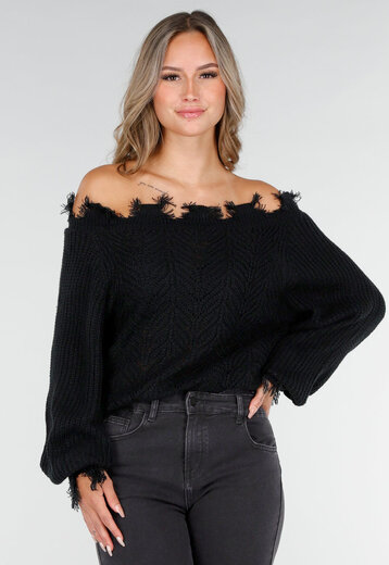 Zwarte Off-Shoulder Trui