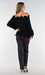 Zwarte Off-Shoulder Trui met Franje Detail