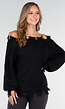 Zwarte Off-Shoulder Trui met Franje Detail