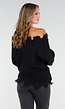 Zwarte Off-Shoulder Trui met Franje Detail