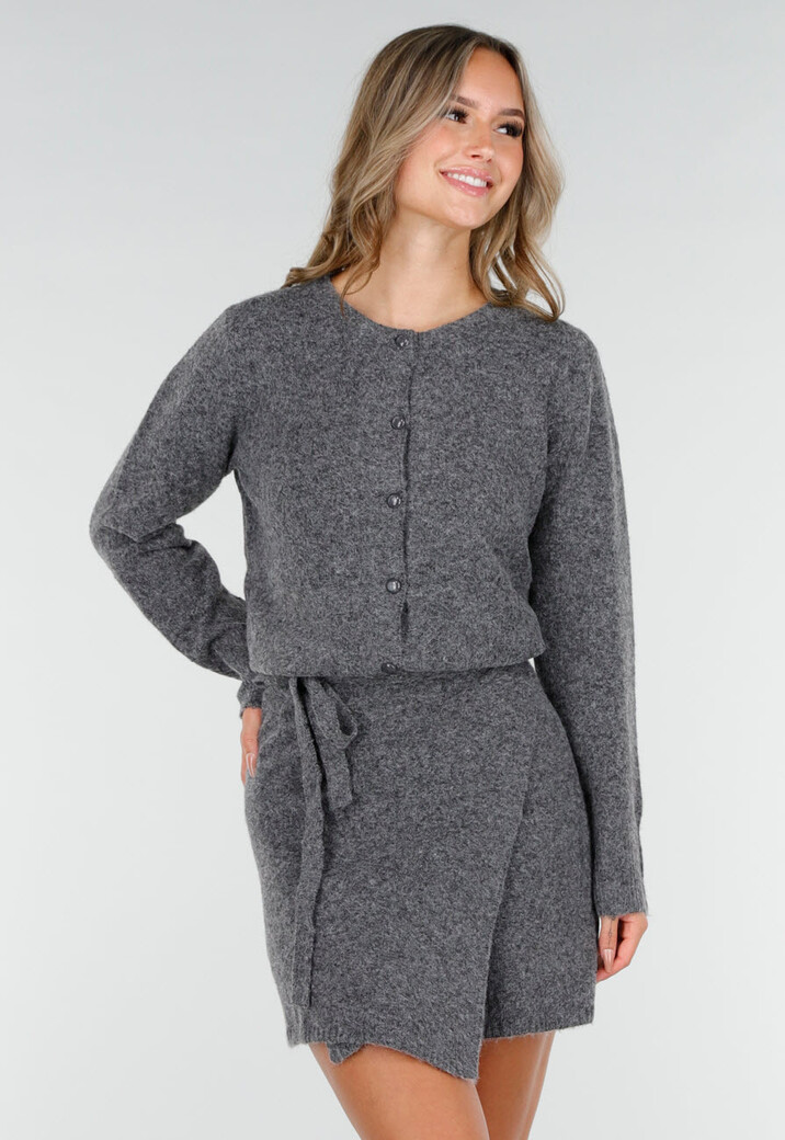 Grijs Gebreid Vest met Lange Mouwen en Knoopsluiting