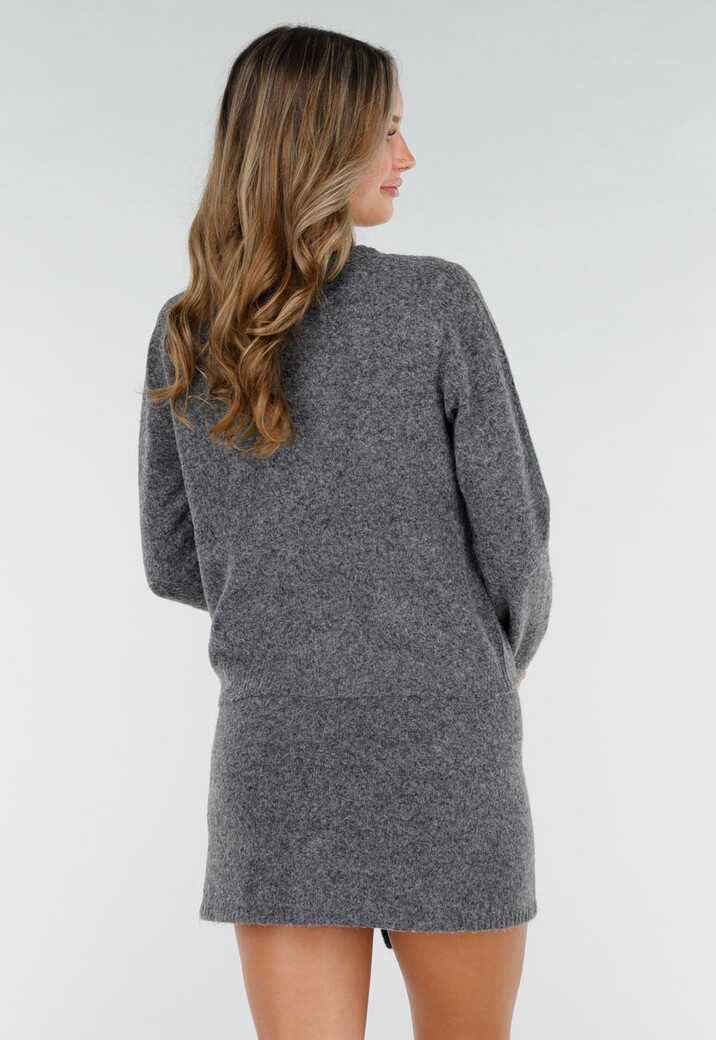 Grijs Gebreid Vest met Lange Mouwen en Knoopsluiting