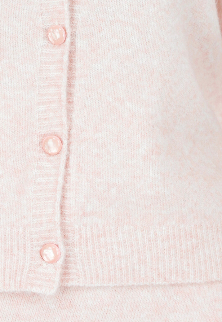 Roze Gebreid Vest met Lange Mouwen en Knoopsluiting