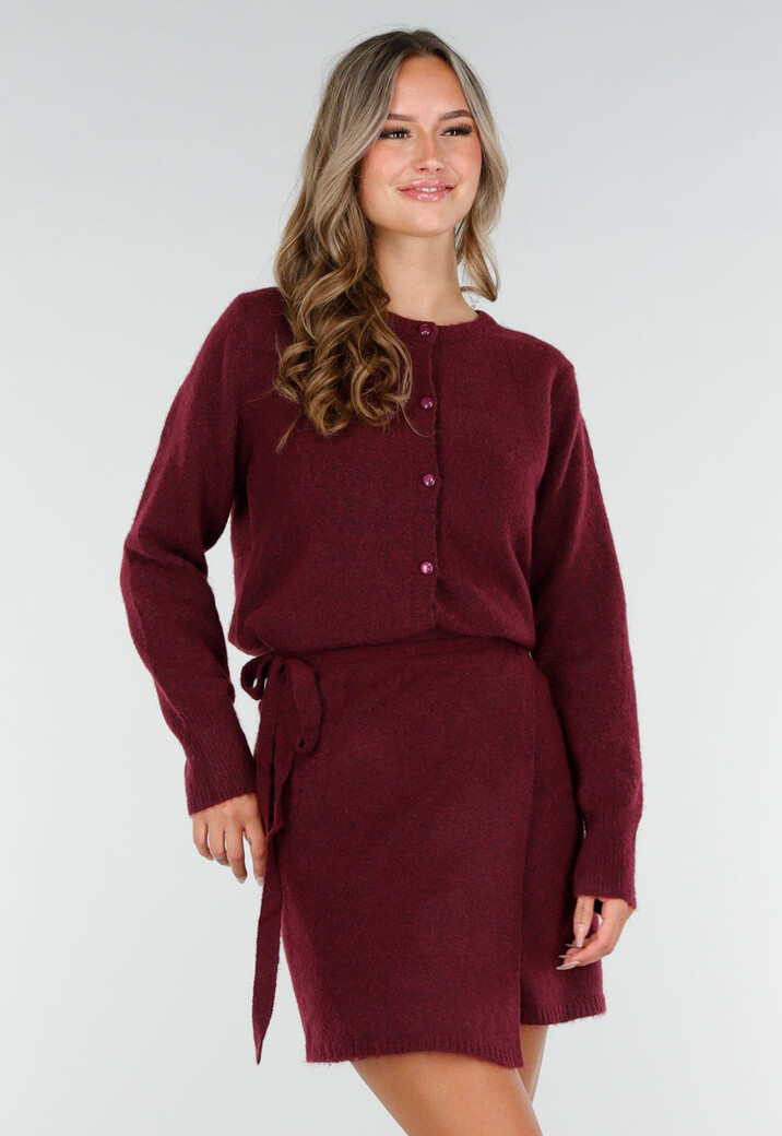 Bordeauxrood Gebreid Vest met Lange Mouwen en Knopen