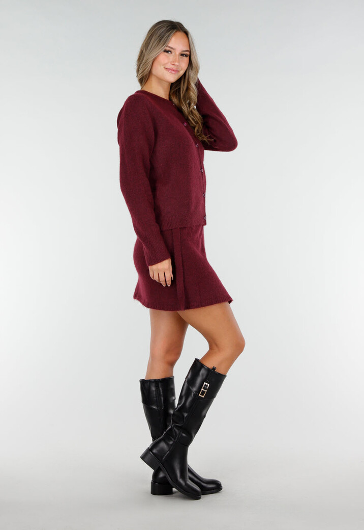 Bordeauxrood Gebreid Vest met Lange Mouwen en Knopen