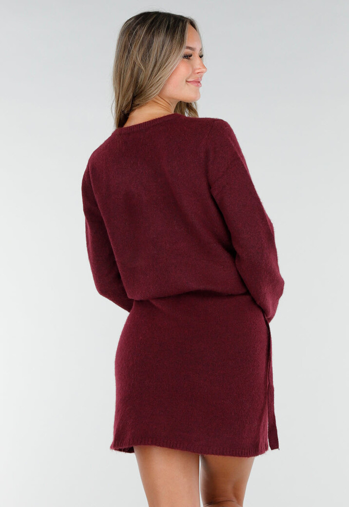 Bordeauxrood Gebreid Vest met Lange Mouwen en Knopen