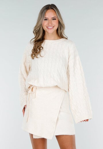 Beige Oversized Stretch Kabeltrui