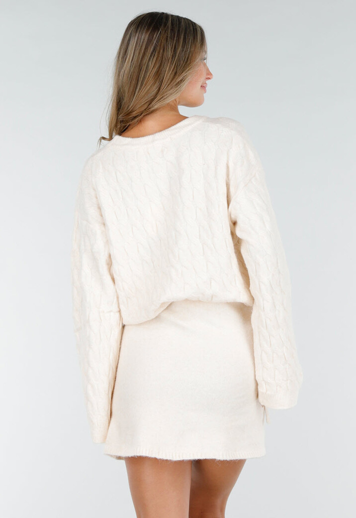 Beige Kabel Gebreide Trui met Lange Mouwen