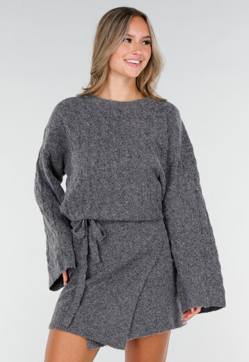 Grijze Stretch Kabeltrui