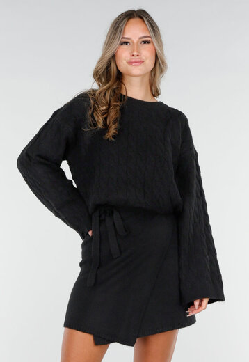 Zwarte Gebreide Stretch Trui