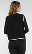 Zwart Teddy Gilet met Witte Randen en Knoopsluiting