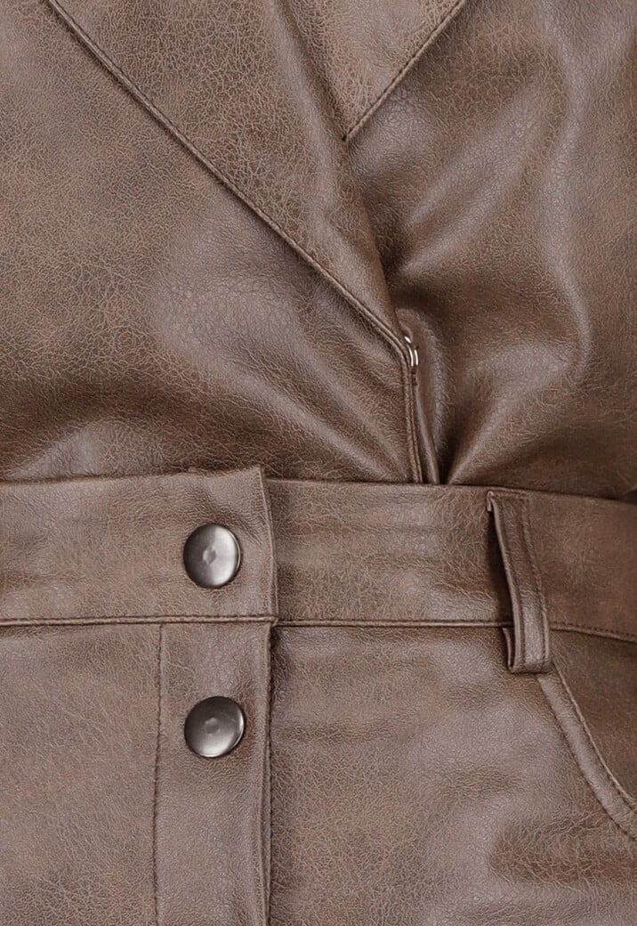 Bruine Two Piece Set van Lederlook met Blazer en Rok