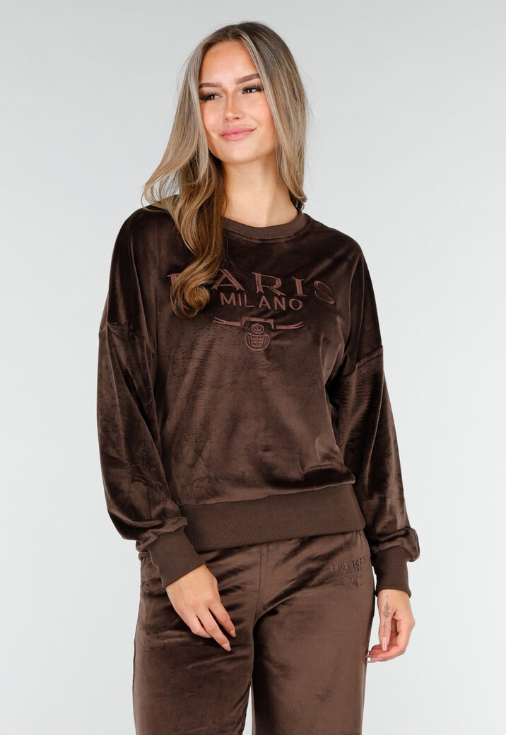 Bruin Velours Huispak met Lange Mouwen en Wijde Broek