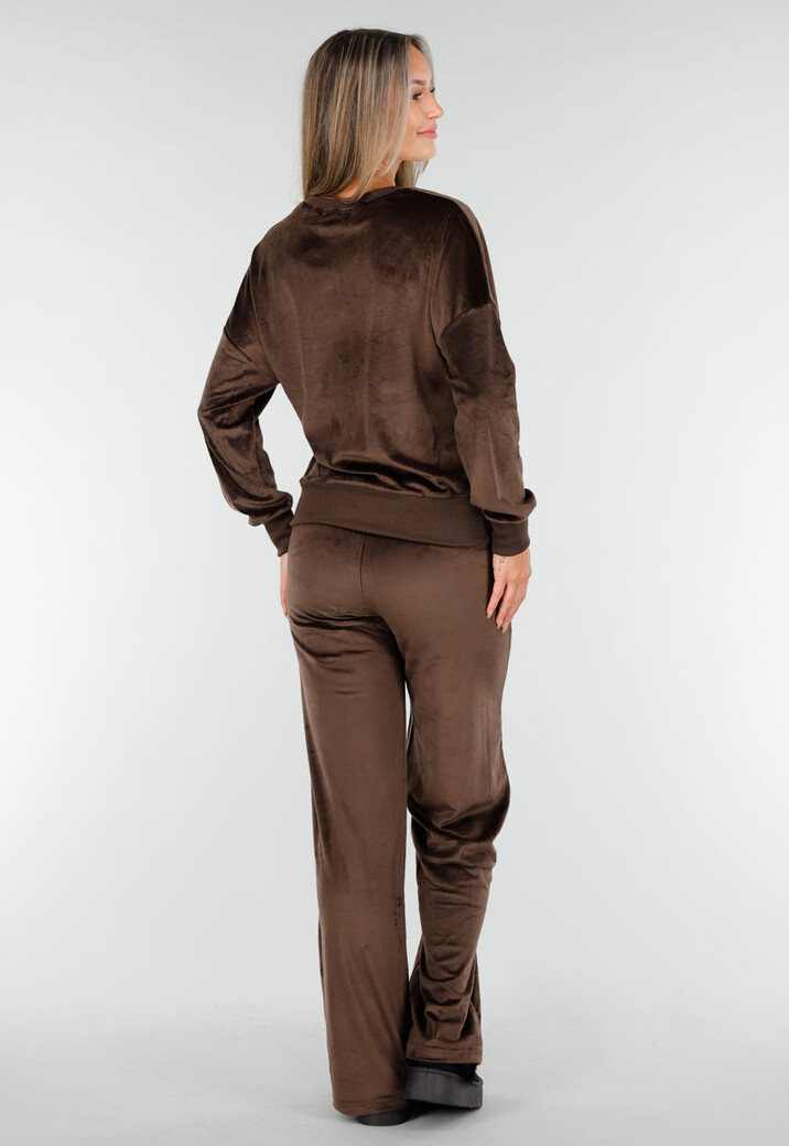 Bruin Velours Huispak met Lange Mouwen en Wijde Broek