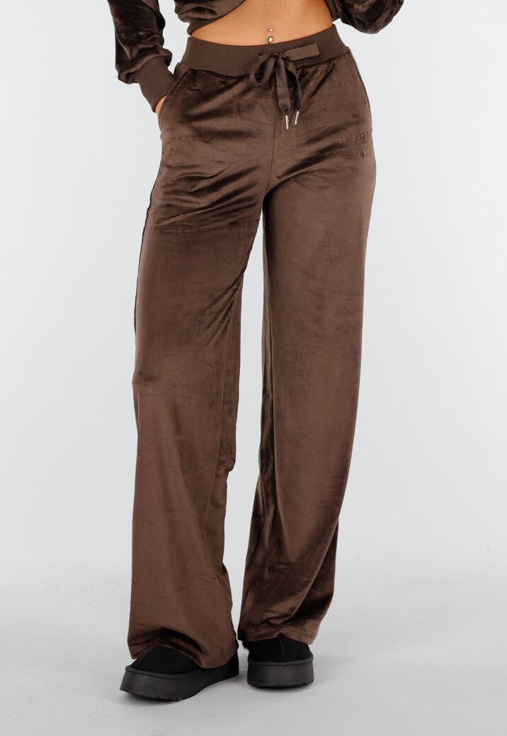 Bruin Velours Huispak met Lange Mouwen en Wijde Broek