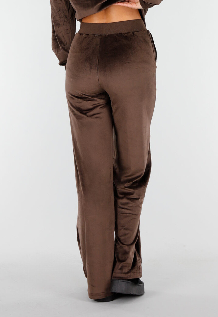 Bruin Velours Huispak met Lange Mouwen en Wijde Broek