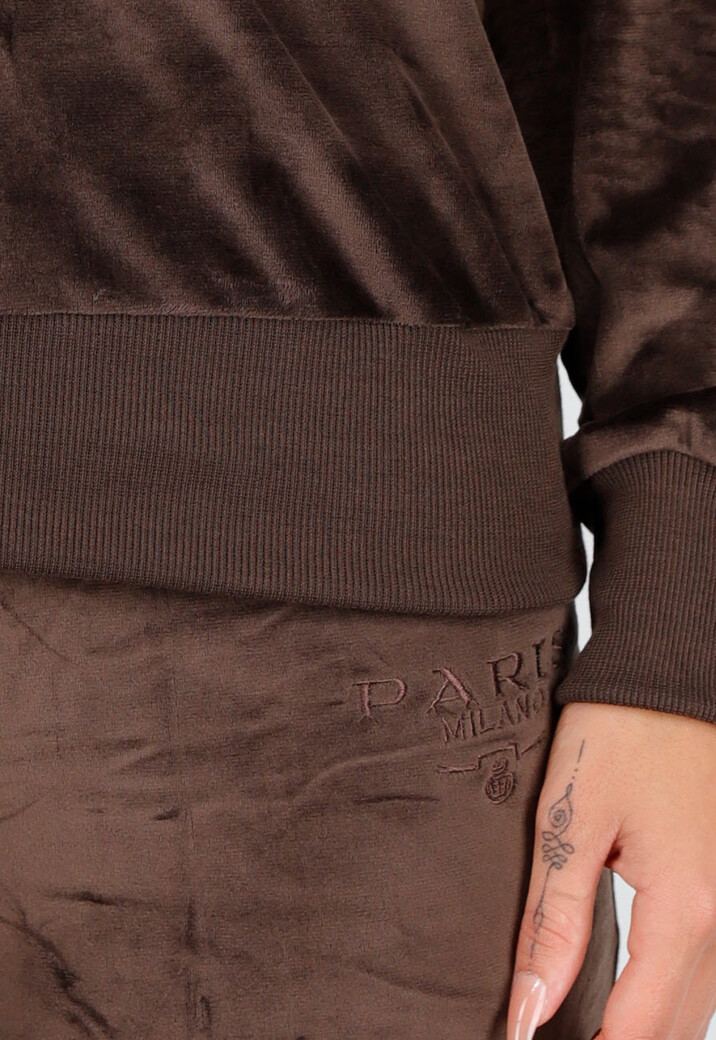 Bruin Velours Huispak met Lange Mouwen en Wijde Broek