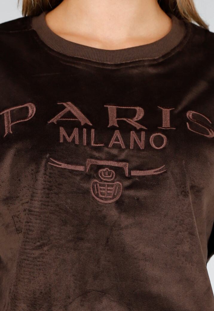 Bruin Velours Huispak met Lange Mouwen en Wijde Broek