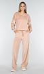 Roze Velours Joggingpak met Lange Mouwen en Wijde Broek