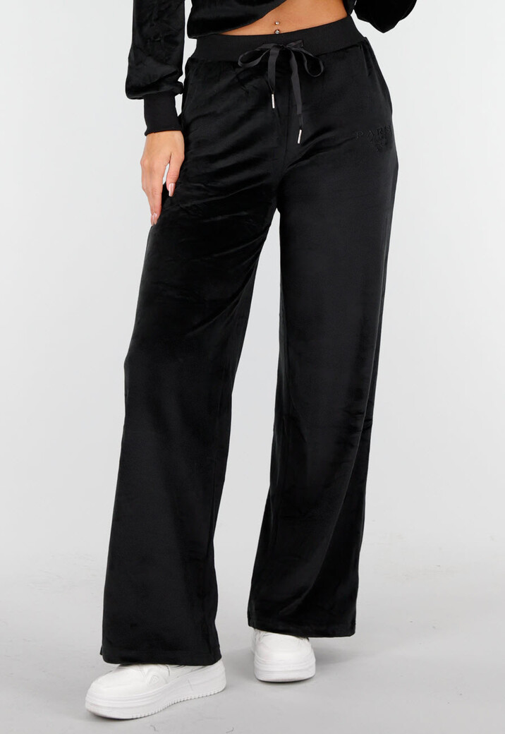 Zwart Velours Huispak met Lange Mouwen en Wijde Broek