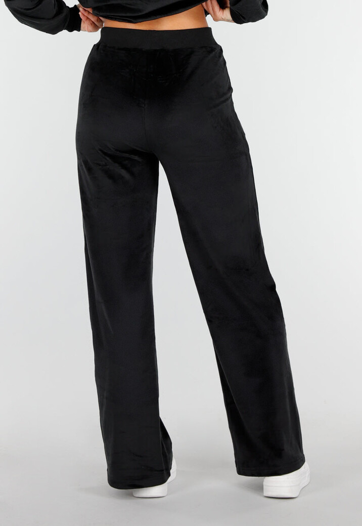 Zwart Velours Huispak met Lange Mouwen en Wijde Broek