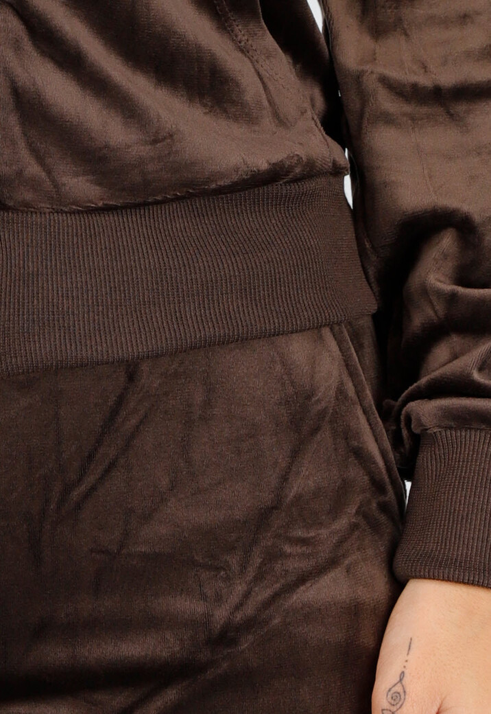 Bruin Velours Huispak met Nepbont Capuchon en Rits