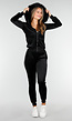 Zwart Velours Joggingpak met Capuchon en Nepbont