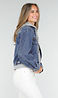 Blauwe Denim Jas met Grijze Capuchon en Zakken met Rits