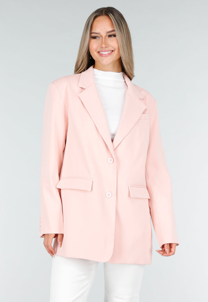 Lichtroze Oversized Blazer met Knoopsluiting en Reverskraag