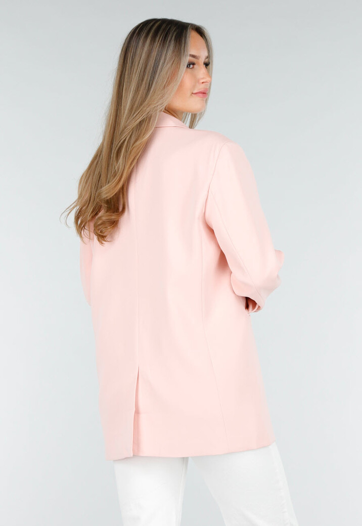 Lichtroze Oversized Blazer met Knoopsluiting en Reverskraag