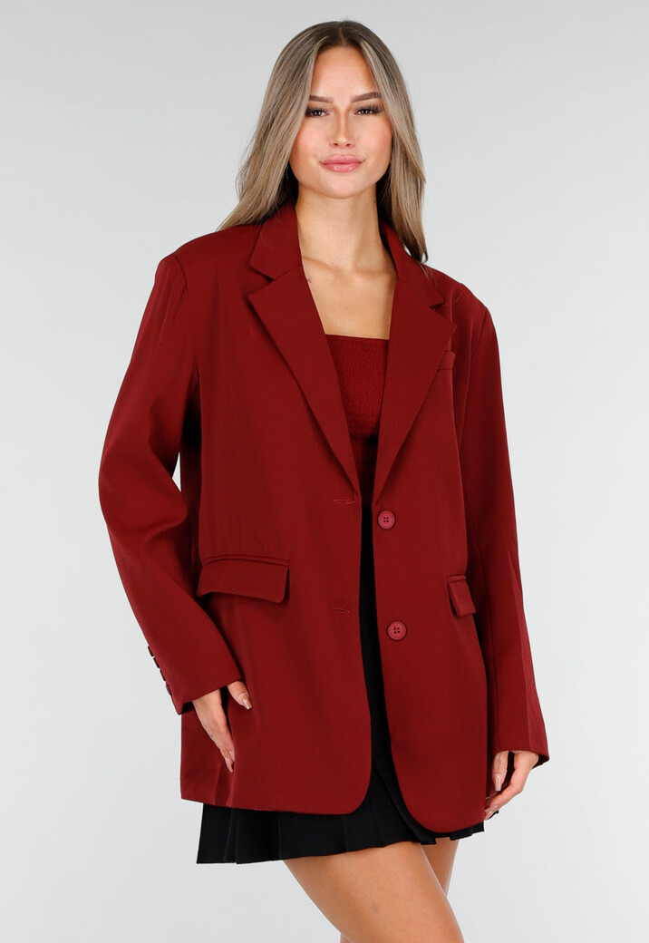 Bordeauxrode Oversized Blazer met Knoopsluiting en Reverskraag