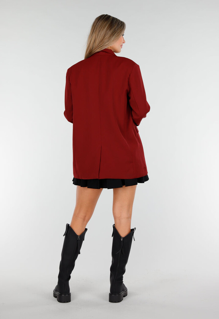 Bordeauxrode Oversized Blazer met Knoopsluiting en Reverskraag