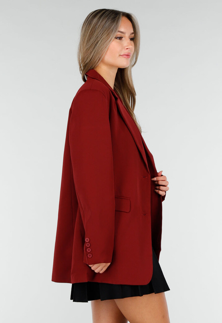 Bordeauxrode Oversized Blazer met Knoopsluiting en Reverskraag