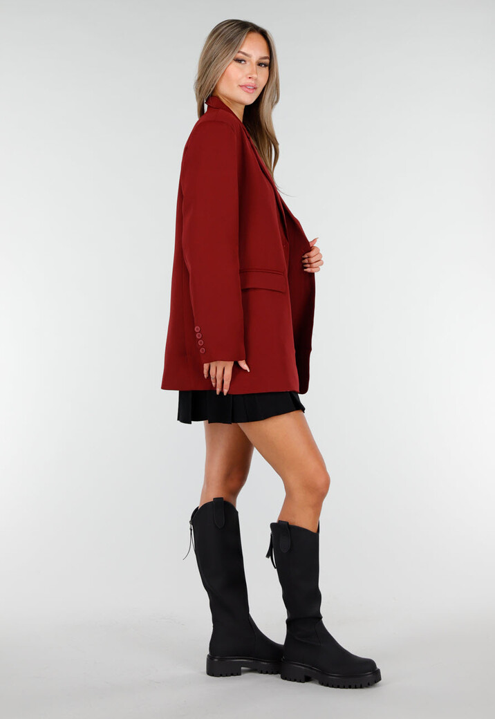 Bordeauxrode Oversized Blazer met Knoopsluiting en Reverskraag