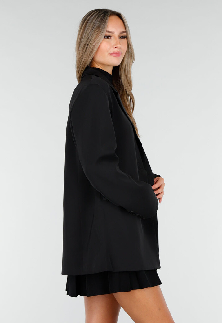 Zwarte Oversized Blazer met Knoopsluiting en Reverskraag