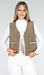 Bruin Teddy Gilet met Witte Randen en Knoopsluiting