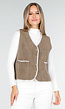 Bruin Teddy Gilet met Witte Randen en Knoopsluiting