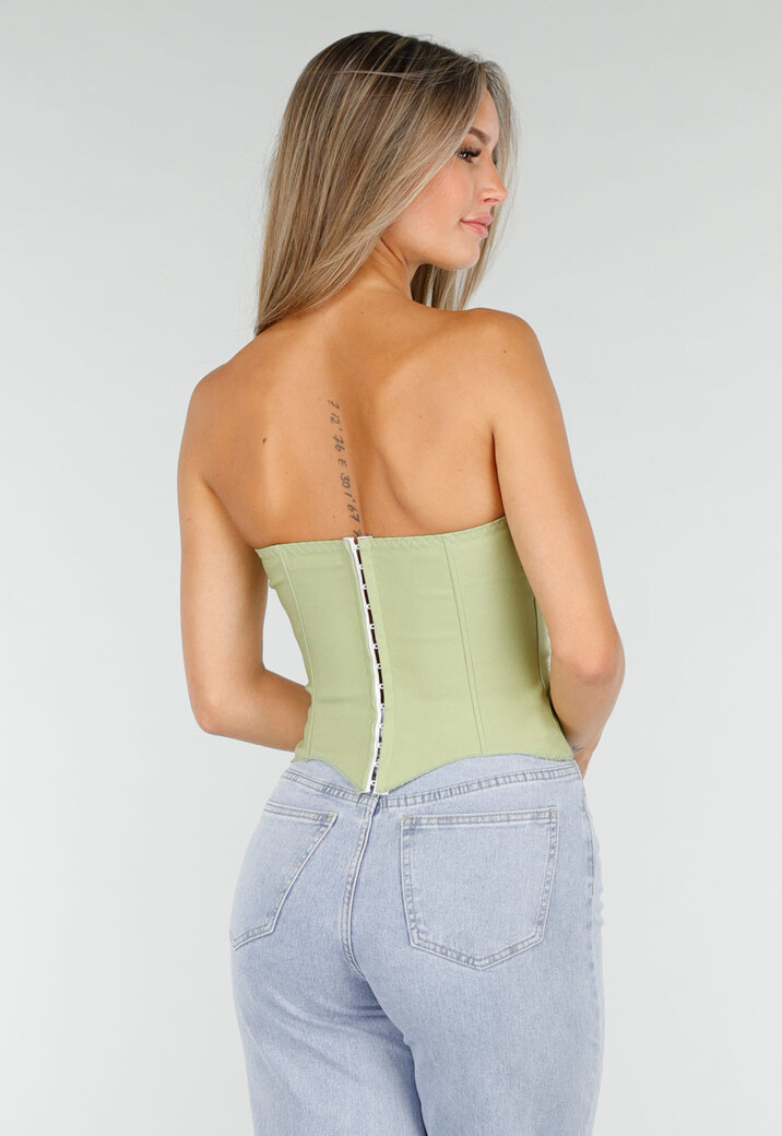 Groen Strapless Korset met Satijnen Veters