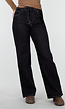 Donkerblauwe Wide Leg Jeans met Elastische Taille en Strikkoord