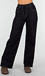 Donkerblauwe Wide Leg Jeans met Elastische Taille en Strikkoord