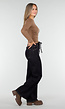 Donkerblauwe Wide Leg Jeans met Elastische Taille en Strikkoord