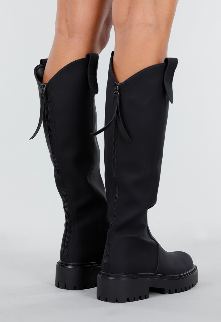 Zwarte Kniehoge Laarzen met Grove Zool en Rits