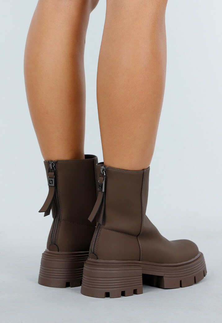 Bruine Enkelhoge Laarzen met Grove Zool en Rits