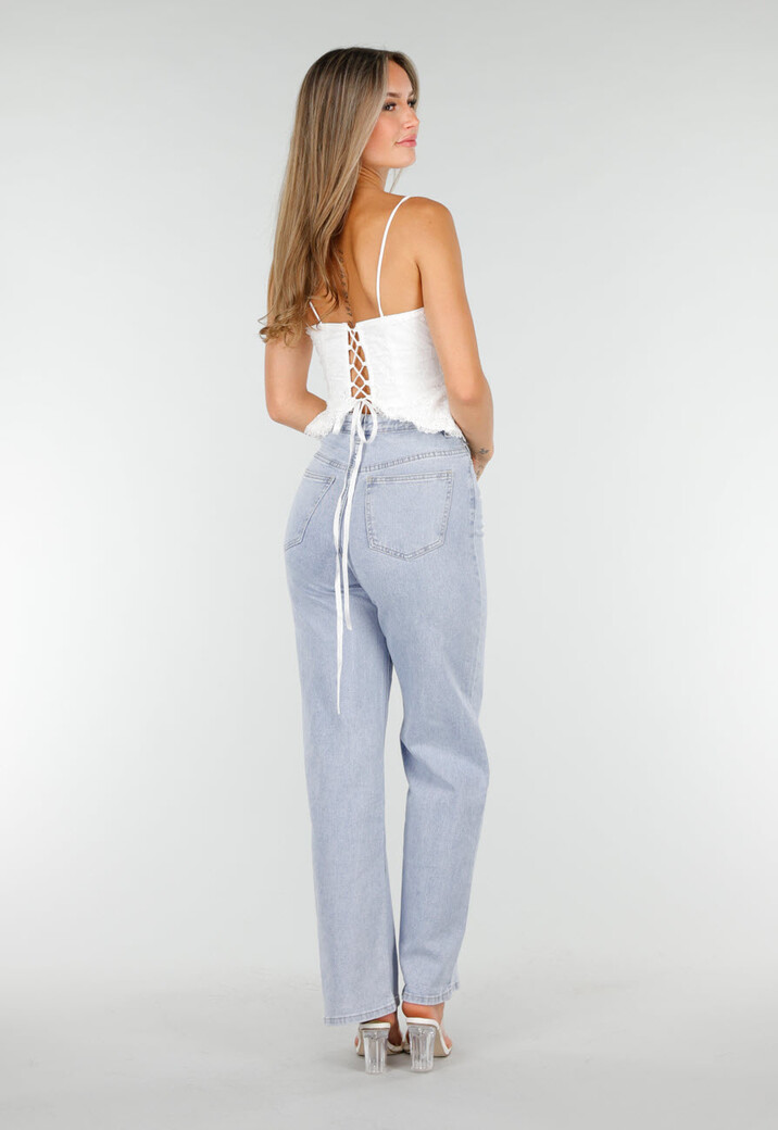 Wit Kant Korset met Beugels, Spaghettibandjes en Vetersluiting