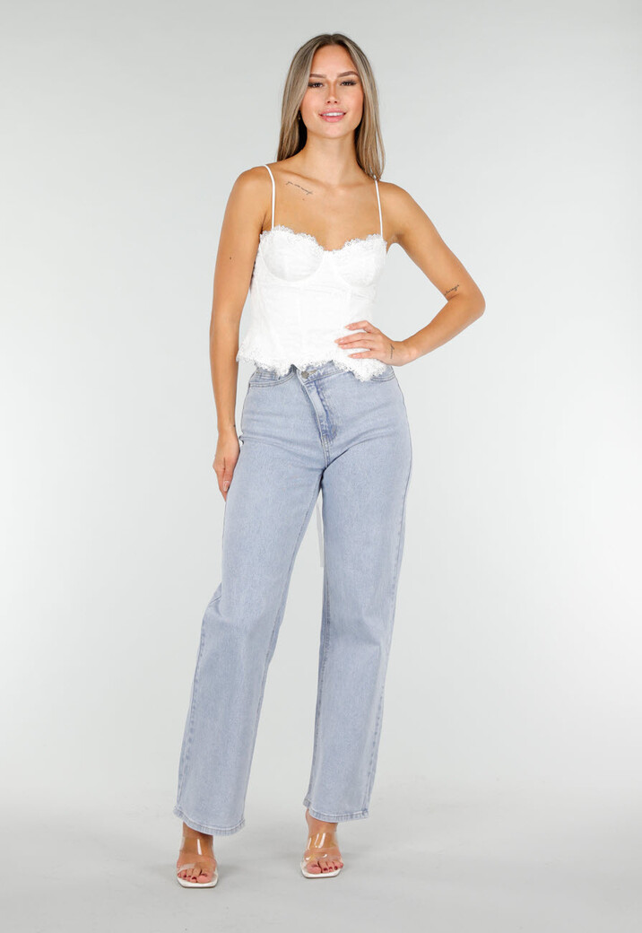 Wit Kant Korset met Beugels, Spaghettibandjes en Vetersluiting