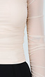Beige Mesh Off Shoulder Top met Stretch en Lange Mouwen