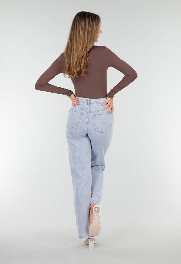 Bruine String Bodysuit met Lange Mouwen en Stretch