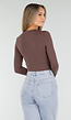 Bruine String Bodysuit met Lange Mouwen en Stretch