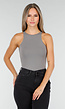 Grijze Stretch Bodysuit met Hoge Hals en String Achterkant
